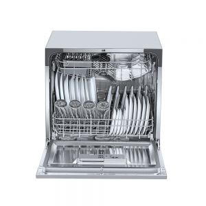 Voltas Beko Dishwasher 8 PS Portable Countertop Dishwasher (Silver) DT8S Front Open View